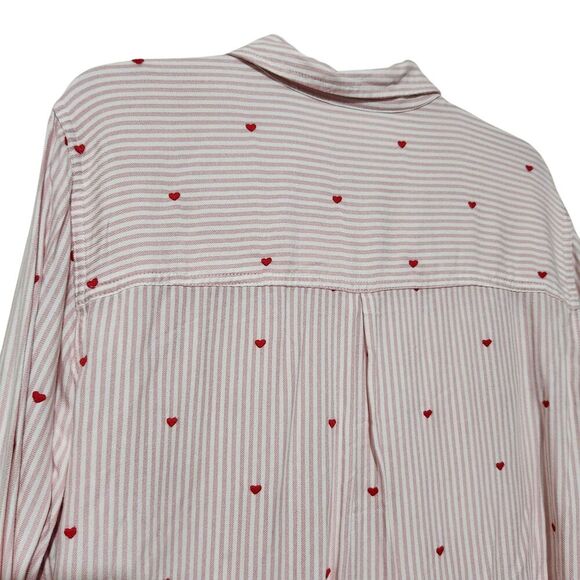 Time And tru Shirt Size XXL Pink Striped Embroidered Hearts - Picture 8 of 12